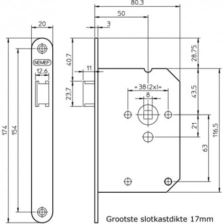 Nemef Loopslot 1255 2U DM 50 174x20mm D1 2 3 4 Kopen MijnI