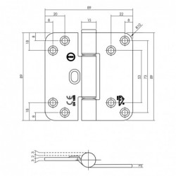 Intersteel Glijlagerscharnier 89 x 89 x 3 mm DIN rechts/links rvs geborsteld